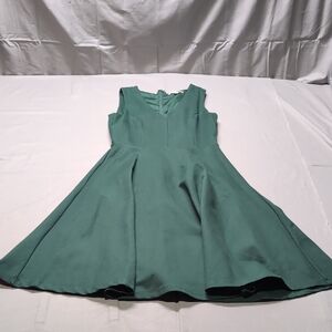 Just Me Womens Green Midi Dress‎ Flare Back Zip Size S